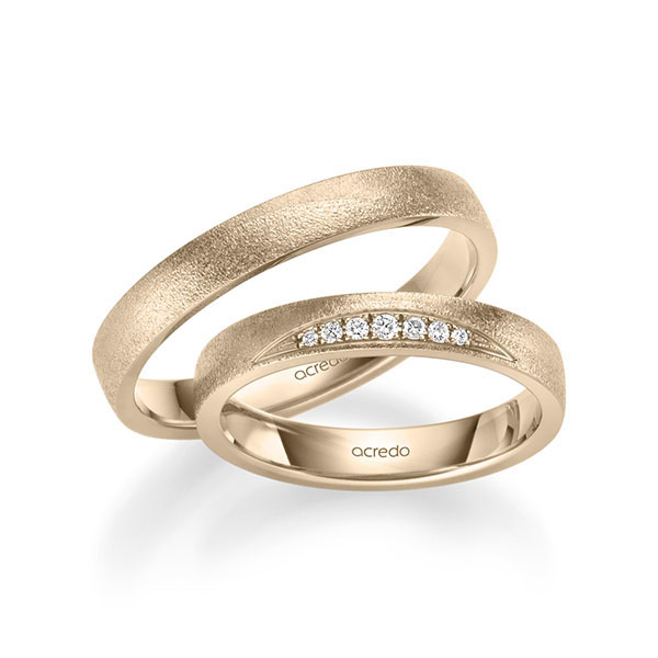 Paar klassische Trauringe/Eheringe in Signature Gold 585 mit zus. 0,061 ct. Brillant tw, si von acredo