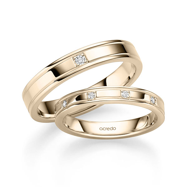 Paar klassische Trauringe/Eheringe in Signature Gold 585 mit zus. 0,075 ct. Brillant tw, si von acredo - S-1335-1 Paar klassische Trauringe/Eheringe in Signature Gold 585 mit zus. 0,075 ct. Brillant tw, si von acredo - S-1335-1
