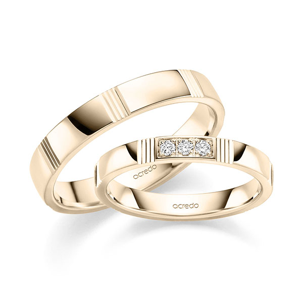 Paar klassische Trauringe/Eheringe in Signature Gold 585 mit zus. 0,075 ct. Brillant tw, vs von acredo