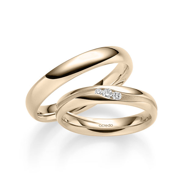 Paar klassische Trauringe/Eheringe in Signature Gold 585 mit zus. 0,085 ct. Brillant tw, si von acredo