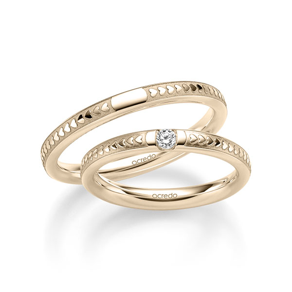 Paar klassische Trauringe/Eheringe in Signature Gold 585 mit zus. 0,08 ct. Brillant tw, si von acredo