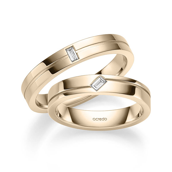 Paar klassische Trauringe/Eheringe in Signature Gold 585 mit zus. 0,13 ct. Baguette-Diamant tw, vs von acredo - S-1377-6 Paar klassische Trauringe/Eheringe in Signature Gold 585 mit zus. 0,13 ct. Baguette-Diamant tw, vs von acredo - S-1377-6