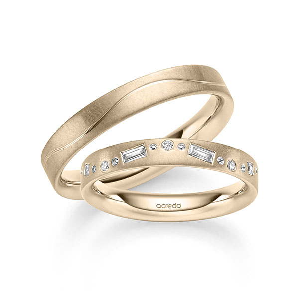 Paar klassische Trauringe/Eheringe in Signature Gold 585 mit zus. 0,19 ct. Baguette-Diamant & Prinzess-Diamant & Brillant tw, vs von acredo - S-1376-6 Paar klassische Trauringe/Eheringe in Signature Gold 585 mit zus. 0,19 ct. Baguette-Diamant & Prinzess-Diamant & Brillant tw, vs von acredo - S-1376-6
