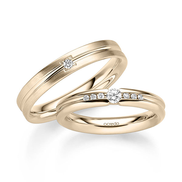 Paar klassische Trauringe/Eheringe in Signature Gold 585 mit zus. 0,19 ct. Brillant tw, si von acredo