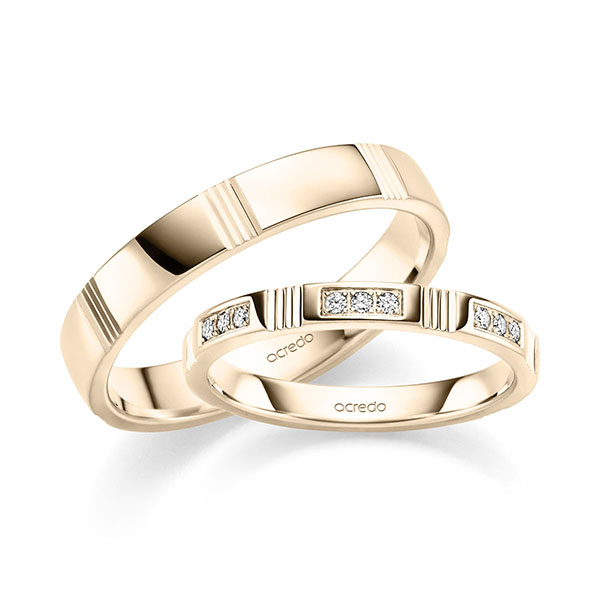 Paar klassische Trauringe/Eheringe in Signature Gold 585 mit zus. 0,21 ct. Brillant tw, si von acredo - S-1426-1 Paar klassische Trauringe/Eheringe in Signature Gold 585 mit zus. 0,21 ct. Brillant tw, si von acredo - S-1426-1