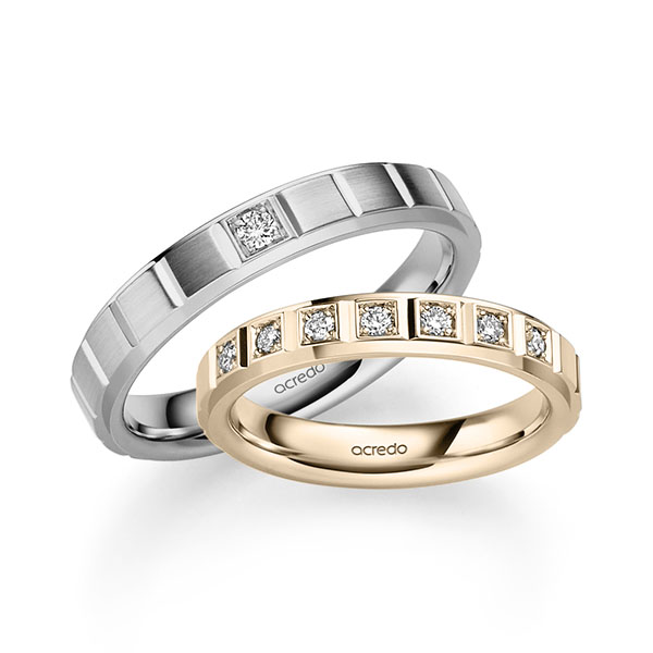 Paar klassische Trauringe/Eheringe in Signature Gold 585 mit zus. 0,2 ct. Brillant tw, si von acredo