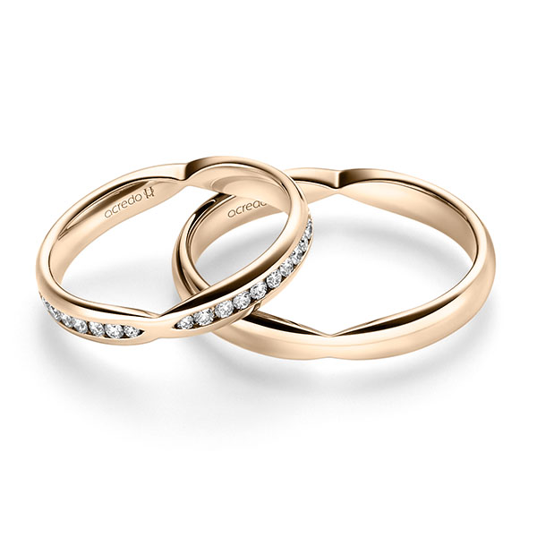 Paar klassische Trauringe/Eheringe in Signature Gold 585 mit zus. 0,542 ct. Brillant tw, si von acredo