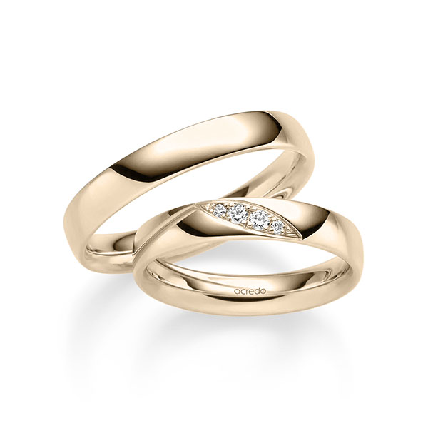 Paar klassische Trauringe/Eheringe in Signature Gold 750 mit zus. 0,08 ct. Brillant tw, si von acredo - A-2346-2