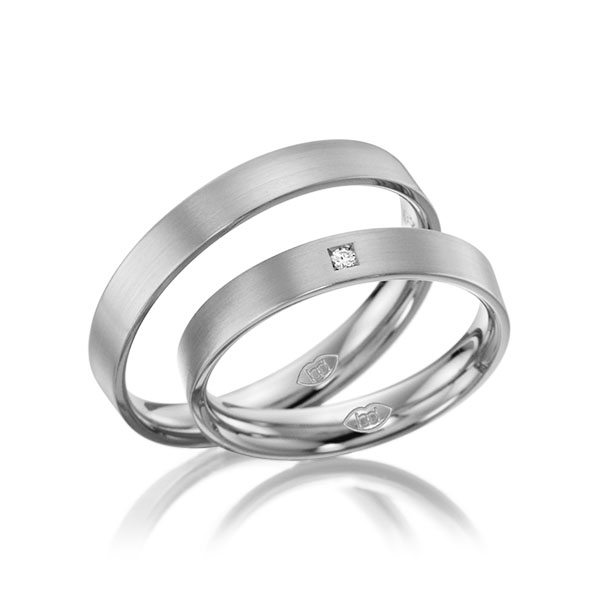 Paar klassische Trauringe/Eheringe in Weißgold 375 mit zus. 0,015 ct. Brillant tw, si - NP-1164-2 Paar klassische Trauringe/Eheringe in Weißgold 375 mit zus. 0,015 ct. Brillant tw, si - NP-1164-2