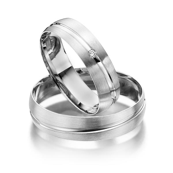 Paar klassische Trauringe/Eheringe in Weißgold 375 mit zus. 0,02 ct. Brillant tw, si - NP-1191-2 Paar klassische Trauringe/Eheringe in Weißgold 375 mit zus. 0,02 ct. Brillant tw, si - NP-1191-2