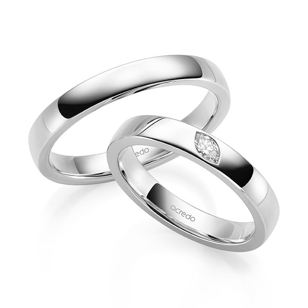 Paar klassische Trauringe/Eheringe in Weissgold 375 mit zus. 0,1 ct. tw, vs von acredo - A-2145-2