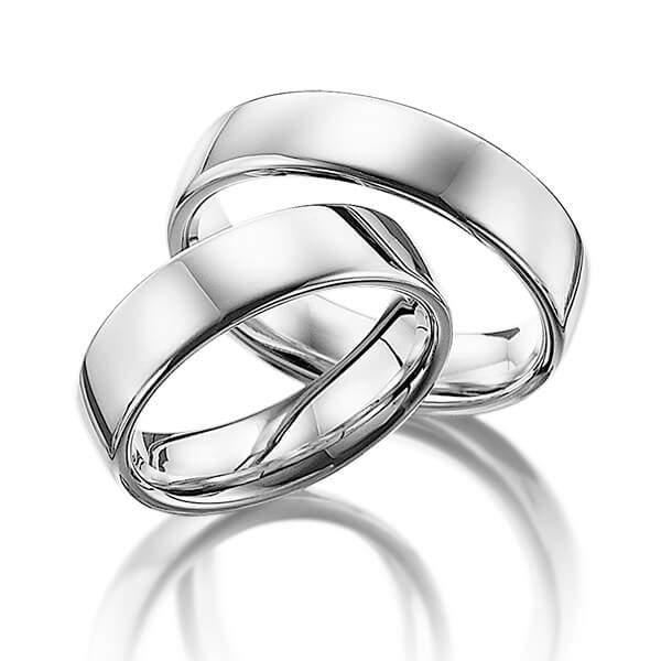 Paar klassische Trauringe/Eheringe in Weißgold 375 