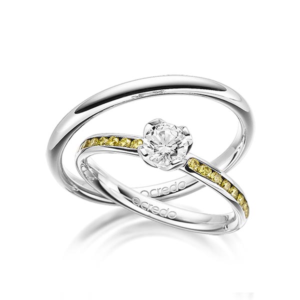 Paar klassische Trauringe/Eheringe in Weißgold 585 mit 0,5 ct. + zus. 0,32 ct. Brillant tw, vs gelb von acredo