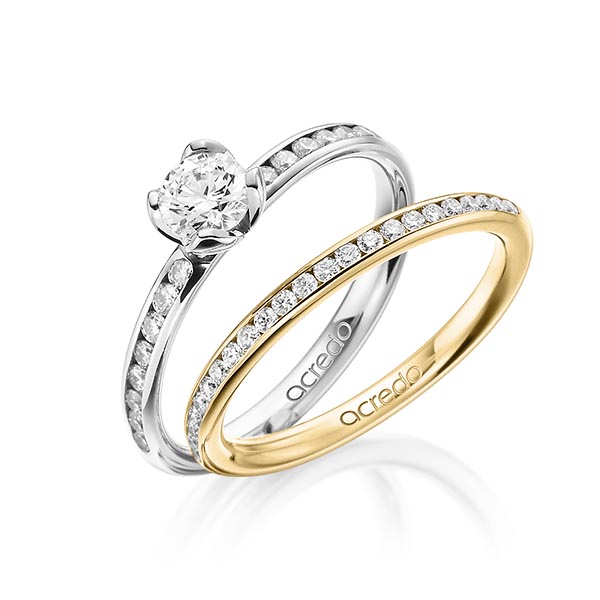 Paar klassische Trauringe/Eheringe in Weißgold 585 mit 0,5 ct. + zus. 0,55 ct. Brillant tw, si tw, vs von acredo