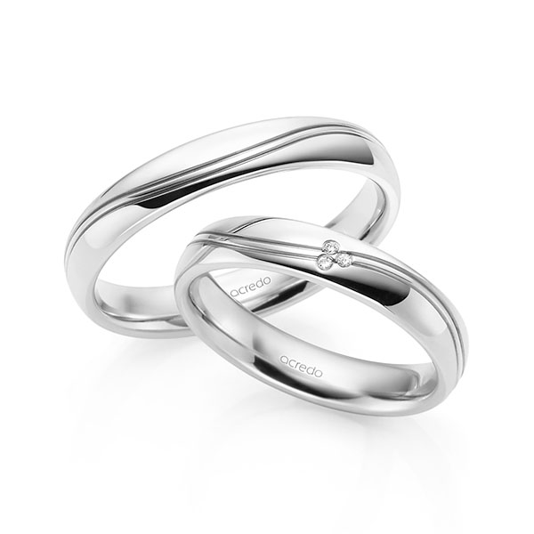 Paar klassische Trauringe/Eheringe in Weissgold 585 mit zus. 0,015 ct. Brillant tw, si von acredo