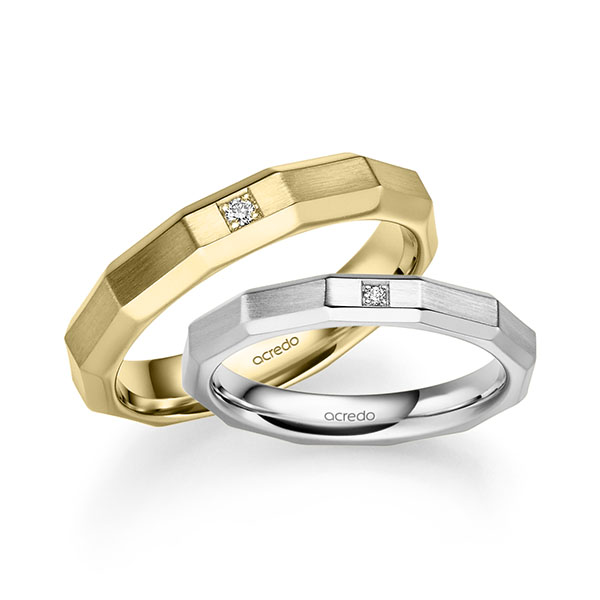 Paar klassische Trauringe/Eheringe in Weißgold 585 mit zus. 0,028 ct. Brillant tw, si von acredo