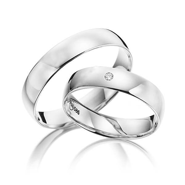 Paar klassische Trauringe/Eheringe in Weissgold 585 mit zus. 0,02 ct. Brillant tw, si - NP-1181-2