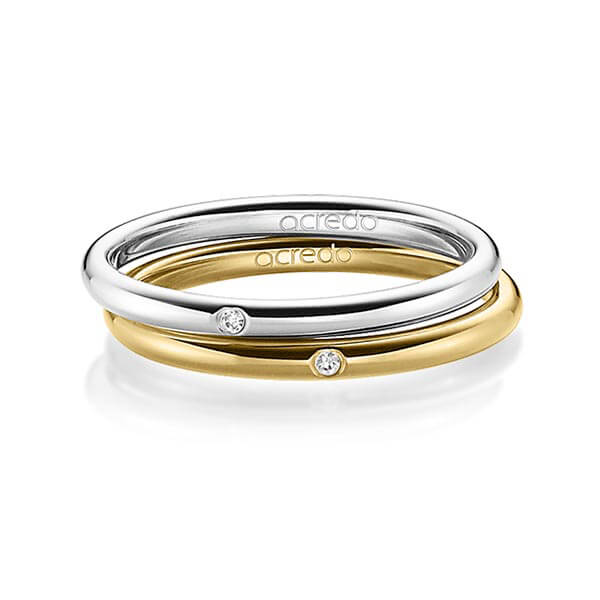 Paar klassische Trauringe/Eheringe in Weißgold 585 mit zus. 0,02 ct. Brillant tw, si von acredo