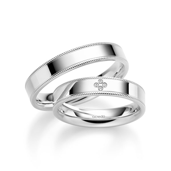 Paar klassische Trauringe/Eheringe in Weissgold 585 mit zus. 0,02 ct. Brillant tw, si von acredo