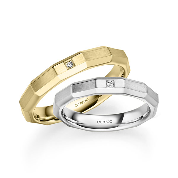 Paar klassische Trauringe/Eheringe in Weißgold 585 mit zus. 0,02 ct. Brillant tw, si von acredo