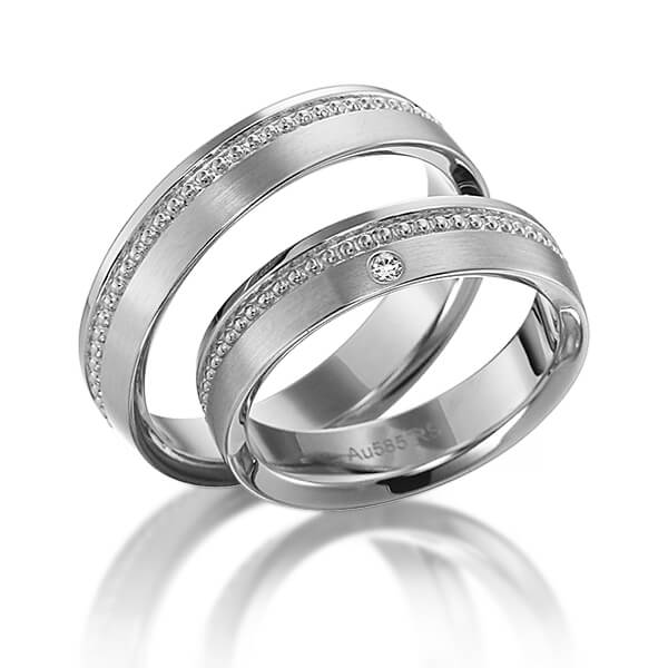 Paar klassische Trauringe/Eheringe in Weißgold 585 mit zus. 0,02 ct. Brillant tw, si von acredo - S-1137-3 Paar klassische Trauringe/Eheringe in Weißgold 585 mit zus. 0,02 ct. Brillant tw, si von acredo - S-1137-3