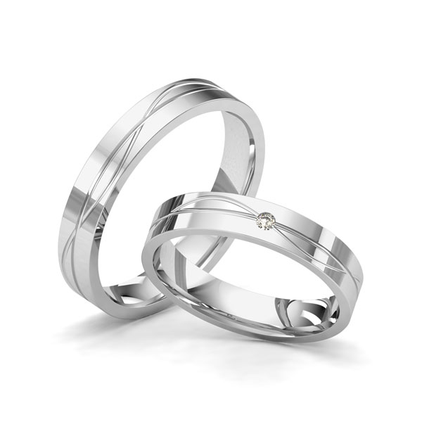 Paar klassische Trauringe/Eheringe in Weissgold 585 mit zus. 0,02 ct. Brillant tw, si von Merii
