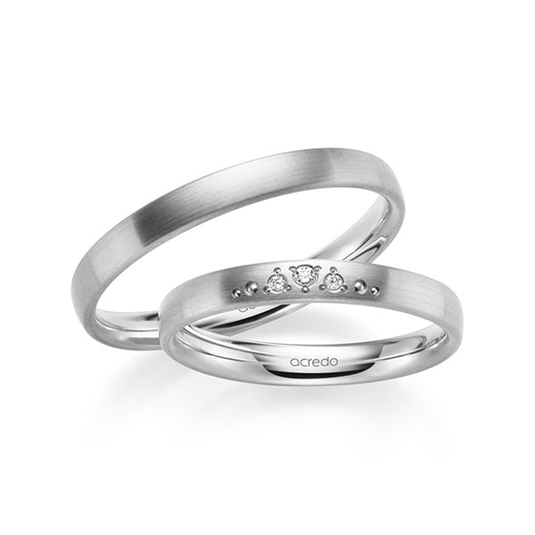 Paar klassische Trauringe/Eheringe in Weissgold 585 mit zus. 0,031 ct. Brillant tw, si von acredo