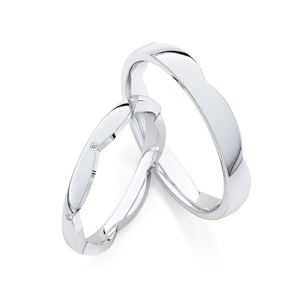 Paar klassische Trauringe/Eheringe in Weißgold 585 mit zus. 0,035 ct. Brillant tw, si von Steinberg - Q-1750-2