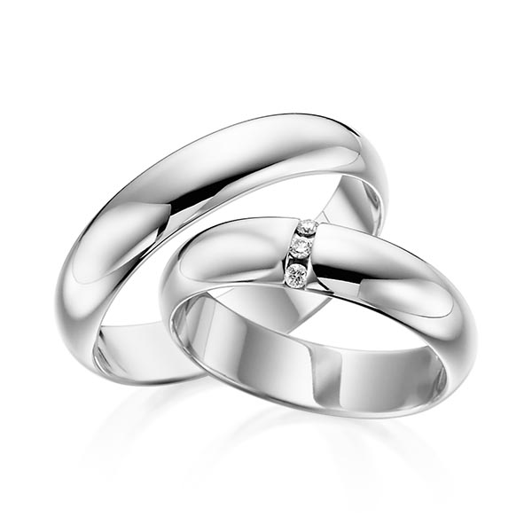 Paar klassische Trauringe/Eheringe in Weißgold 585 mit zus. 0,03 ct. Brillant tw, si von acredo