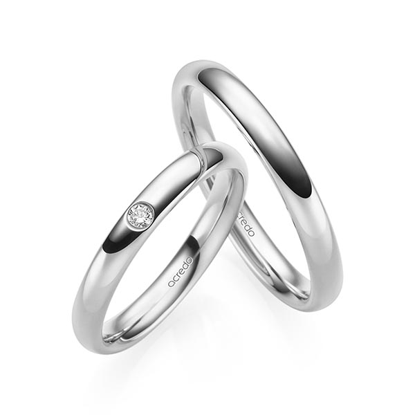 Paar klassische Trauringe/Eheringe in Weissgold 585 mit zus. 0,03 ct. Brillant tw, si von acredo - S-1218-3