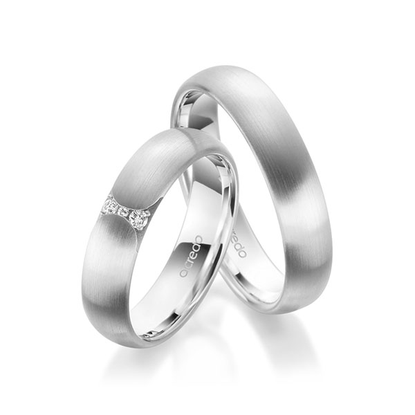 Paar klassische Trauringe/Eheringe in Weißgold 585 mit zus. 0,045 ct. Brillant tw, si von acredo