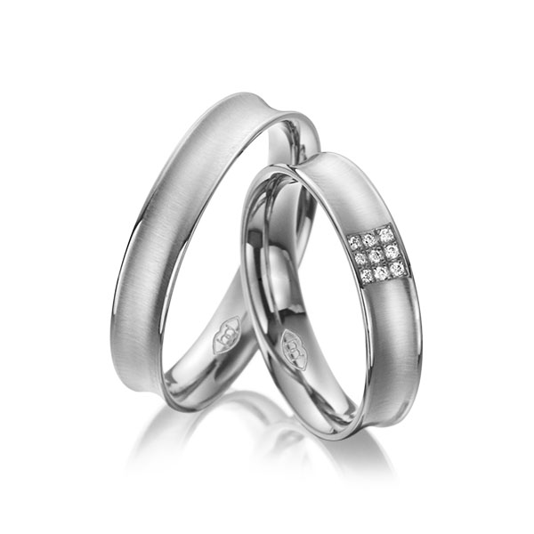 Paar klassische Trauringe/Eheringe in Weissgold 585 mit zus. 0,045 ct. Brillant tw, vs - NP-1212-4