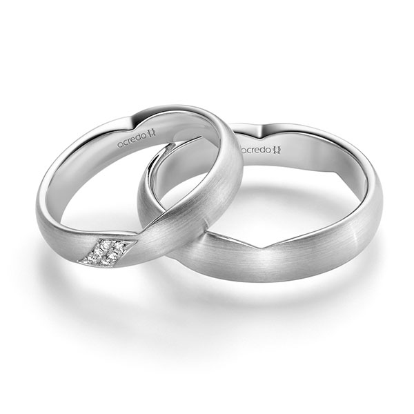 Paar klassische Trauringe/Eheringe in Weissgold 585 mit zus. 0,048 ct. Brillant tw, si von acredo