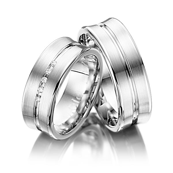 Paar klassische Trauringe/Eheringe in Weißgold 585 mit zus. 0,05 ct. Brillant tw, si von Steinberg - Q-1233-21 Paar klassische Trauringe/Eheringe in Weißgold 585 mit zus. 0,05 ct. Brillant tw, si von Steinberg - Q-1233-21