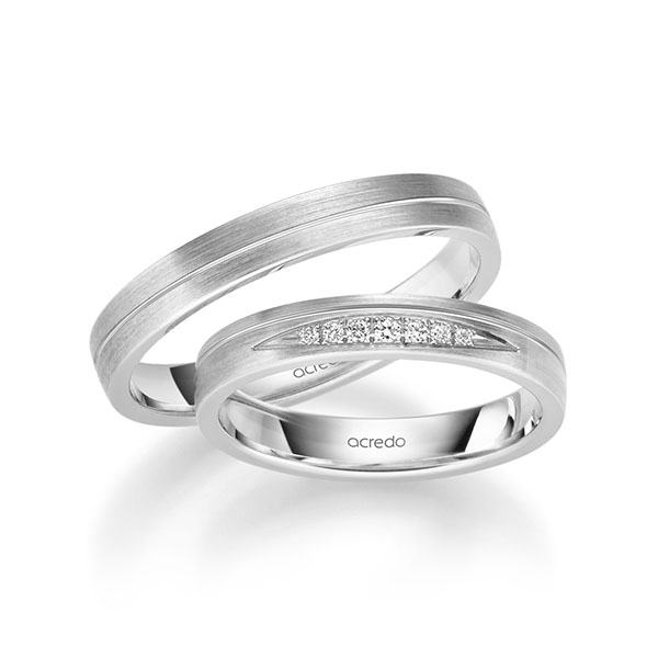 Paar klassische Trauringe/Eheringe in Weissgold 585 mit zus. 0,061 ct. Brillant tw, si von acredo