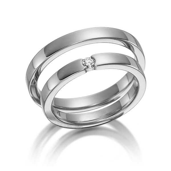 Paar klassische Trauringe/Eheringe in Weissgold 585 mit zus. 0,06 ct. Brillant tw, si von acredo