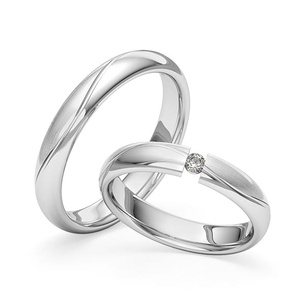 Paar klassische Trauringe/Eheringe in Weißgold 585 mit zus. 0,06 ct. Brillant tw, si von Merii