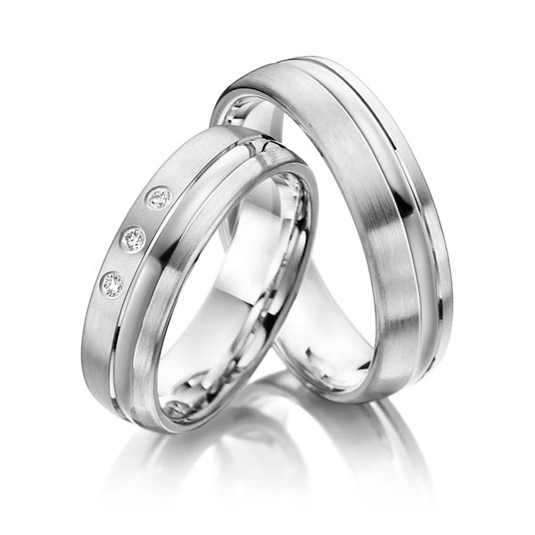 Paar klassische Trauringe/Eheringe in Weißgold 585 mit zus. 0,06 ct. Brillant tw, si von Steinberg - Q-1115-2 Paar klassische Trauringe/Eheringe in Weißgold 585 mit zus. 0,06 ct. Brillant tw, si von Steinberg - Q-1115-2