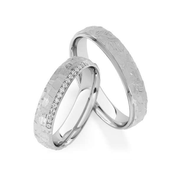 Paar klassische Trauringe/Eheringe in Weissgold 585 mit zus. 0,075 ct. Brillant tw, si von Steinberg - Q-1803-2 Paar klassische Trauringe/Eheringe in Weissgold 585 mit zus. 0,075 ct. Brillant tw, si von Steinberg - Q-1803-2