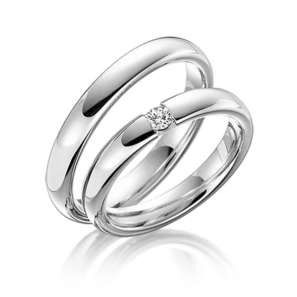 Paar klassische Trauringe/Eheringe in Weißgold 585 mit zus. 0,08 ct. Brillant tw, si von Steinberg