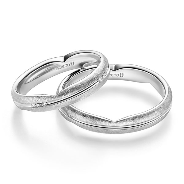 Paar klassische Trauringe/Eheringe in Weissgold 585 mit zus. 0,096 ct. Brillant tw, si von acredo - A-2360-1