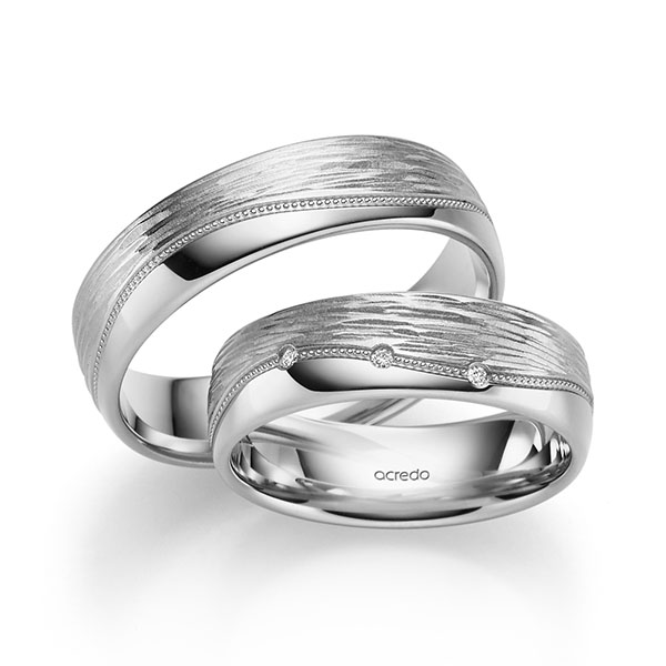 Paar klassische Trauringe/Eheringe in Weißgold 585 mit zus. 0,09 ct. Brillant tw, si von acredo - A-2415-5