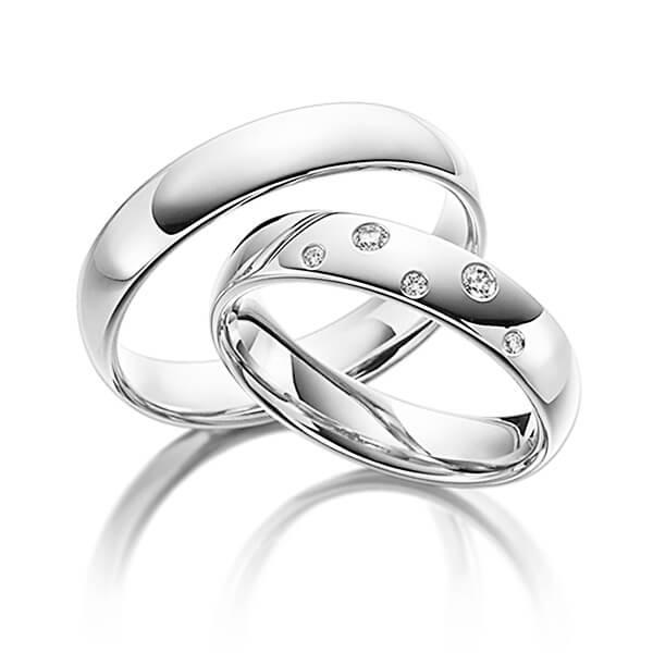 Paar klassische Trauringe/Eheringe in Weissgold 585 mit zus. 0,09 ct. Brillant tw, si von Steinberg