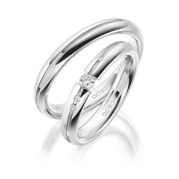 Paar klassische Trauringe/Eheringe in Weißgold 585 mit zus. 0,115 ct. Brillant tw, si von acredo - A-1718-8