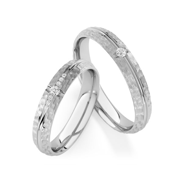 Paar klassische Trauringe/Eheringe in Weissgold 585 mit zus. 0,11 ct. Brillant tw, si von Steinberg