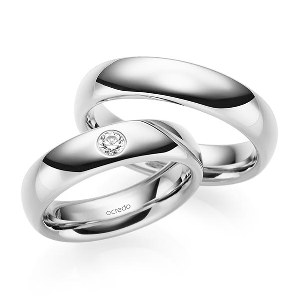 Paar klassische Trauringe/Eheringe in Weißgold 585 mit zus. 0,12 ct. Brillant tw, si von acredo - S-1223-2 Paar klassische Trauringe/Eheringe in Weißgold 585 mit zus. 0,12 ct. Brillant tw, si von acredo - S-1223-2