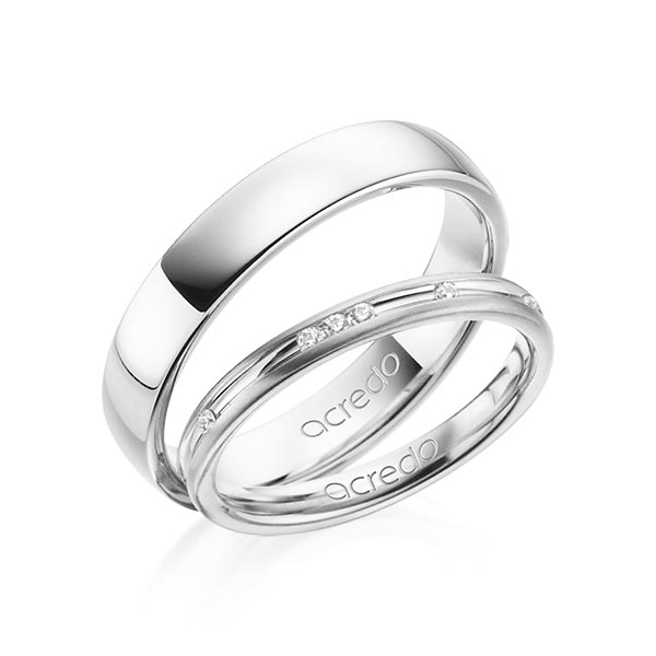 Paar klassische Trauringe/Eheringe in Weissgold 585 mit zus. 0,14 ct. Brillant tw, si von acredo - A-1368-7 Paar klassische Trauringe/Eheringe in Weissgold 585 mit zus. 0,14 ct. Brillant tw, si von acredo - A-1368-7