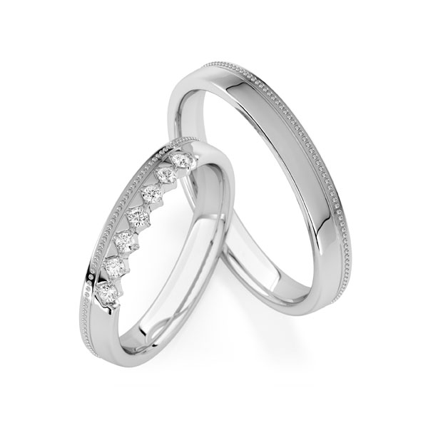 Paar klassische Trauringe/Eheringe in Weißgold 585 mit zus. 0,14 ct. tw, vs von Steinberg
