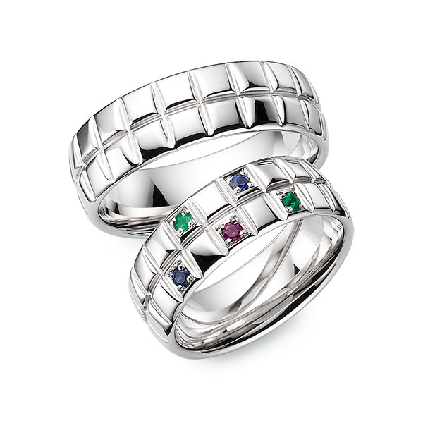 Paar klassische Trauringe/Eheringe in Weissgold 585 mit zus. 0,15 ct. Brillant Rubin rot von 123GOLD