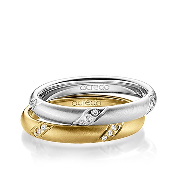 Paar klassische Trauringe/Eheringe in Weißgold 585 mit zus. 0,15 ct. Brillant tw, si von acredo
